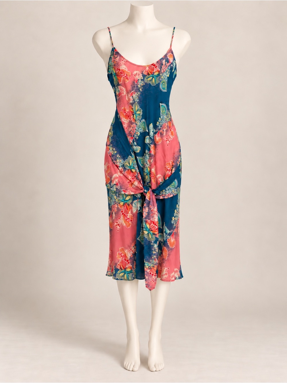 Vintage DIANE VON FURSTENBERG Silky Floral Slip Dress - Pink & Teal